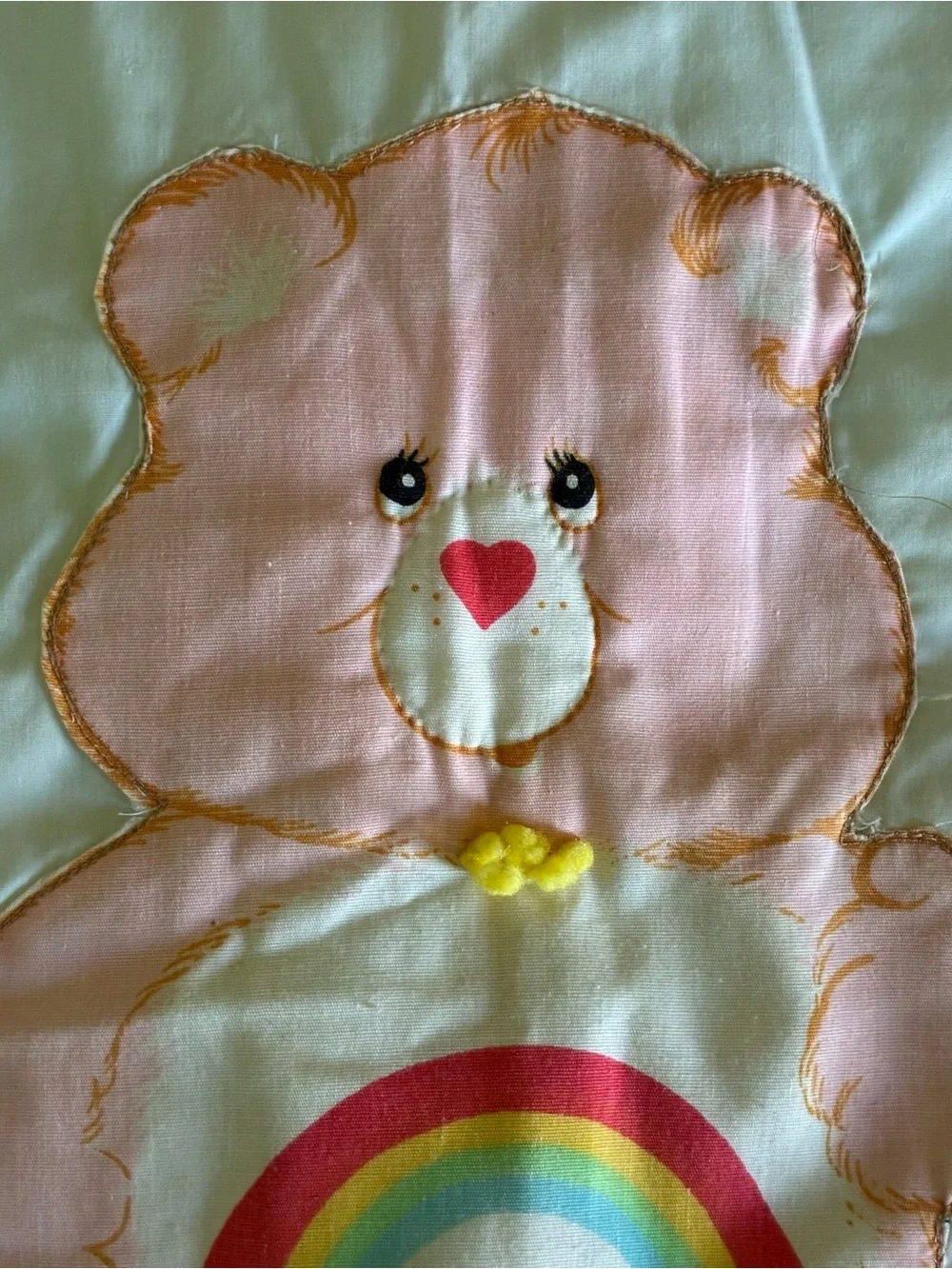 Vintage Care Bears Handmade Baby Quilt Blanket Pastel Patchwork 38x46